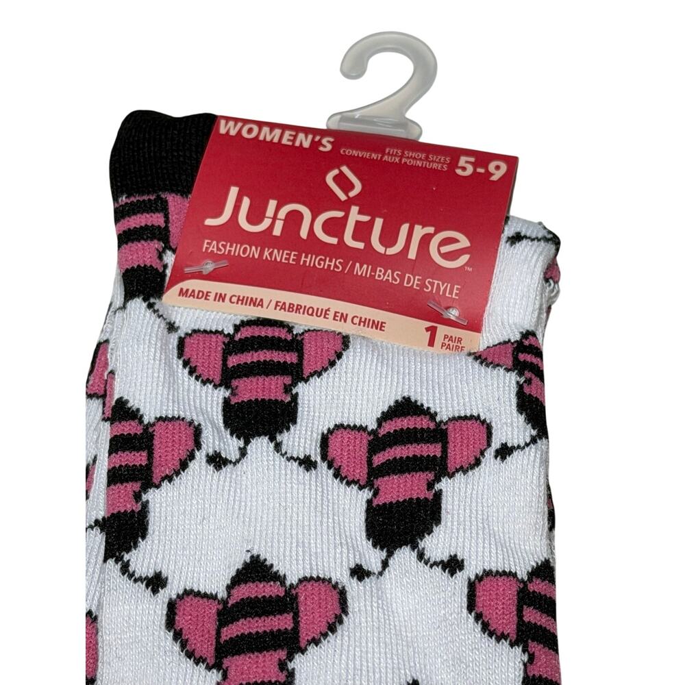Women's Juncture - Pink And White Bumble Bee Knee High Socks 5-9